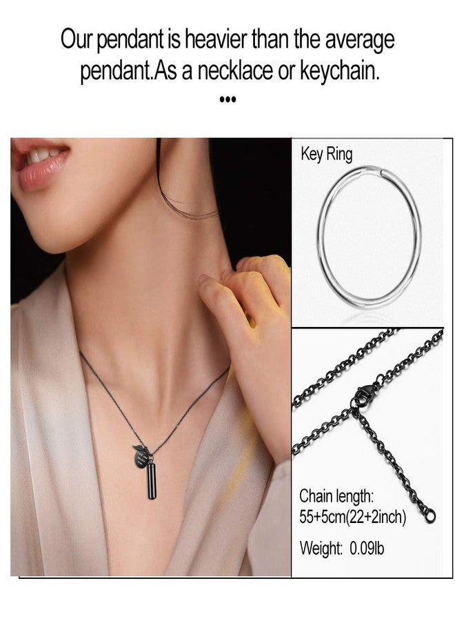 abooxiu Cylinder Urn Necklace for Ashes Cremation Jewelry/Keychain for human Pet Stainless Steel Memorial Keepsake Pendant with Angel Wing Charm Ashes Jewelry-Black M - Image 5